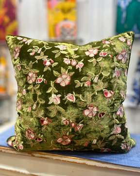 Picture of BOTANICA: Grass Green Silk & Velvet Cushion