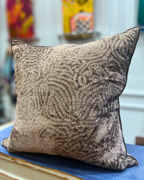 Picture of SOPHIA: Light Brown Silk, Sequin & Velvet Cushion
